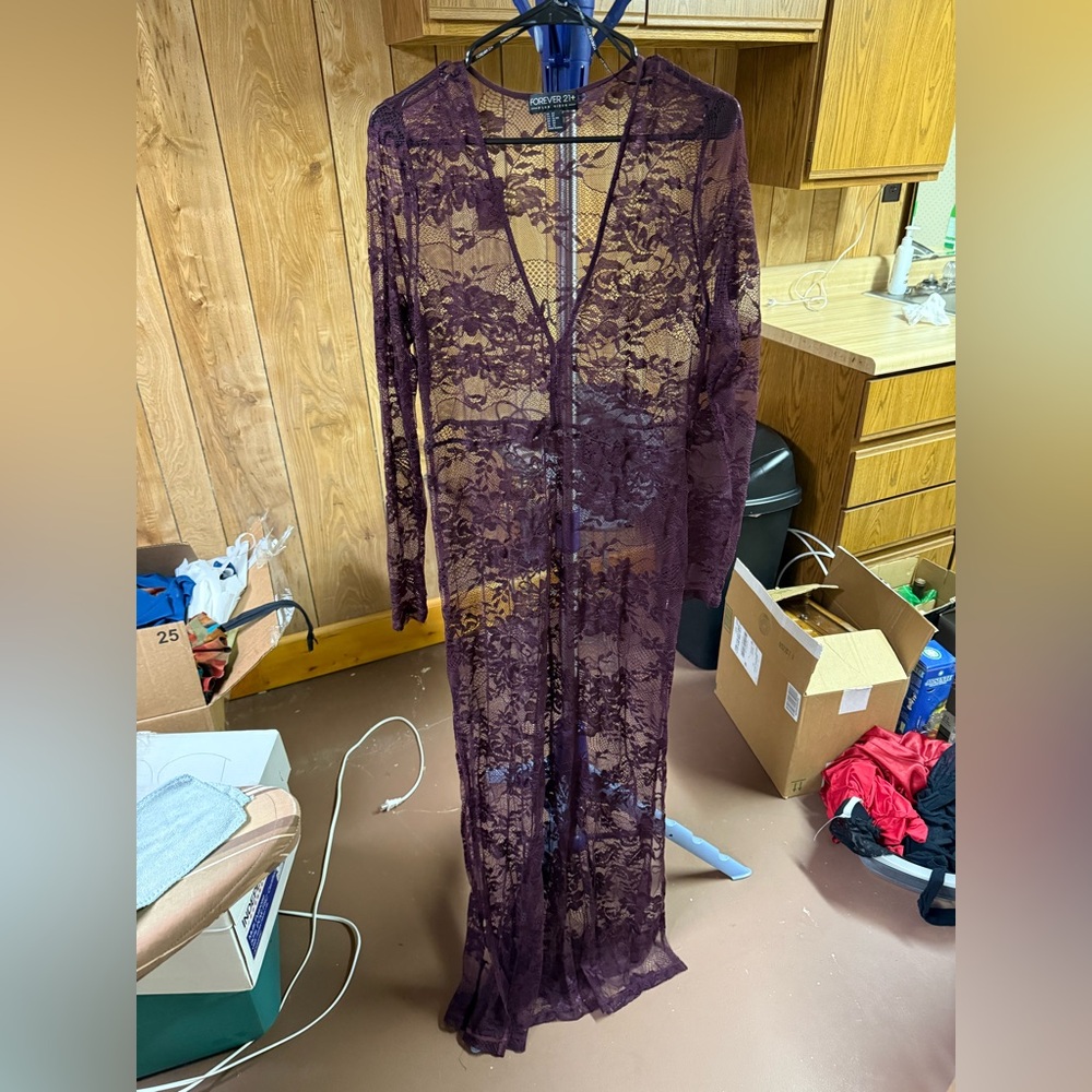 Sheer Maroon Lace Long dress